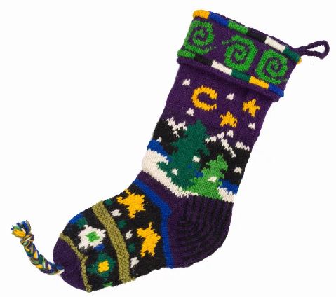 Hand Knit Christmas Stocking, Green, Blue, Purple, Moose, Star store